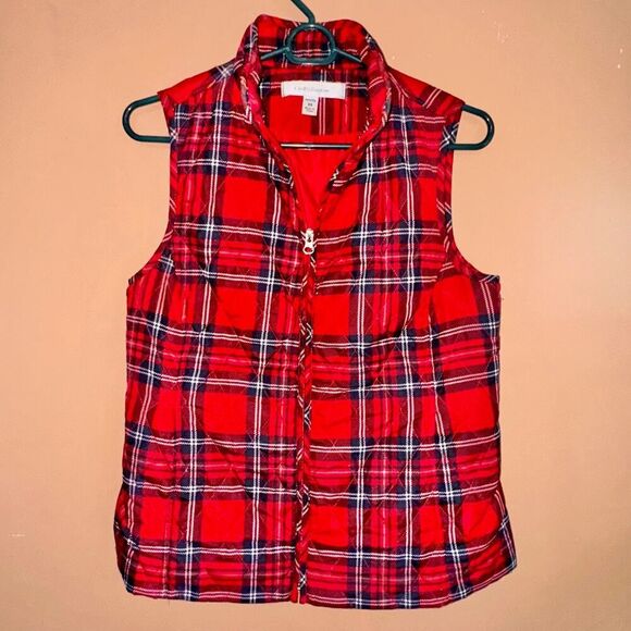 Croft & Barrow Women's Red Plaid Puffer Vest - Size XS - Picture 1 of 8